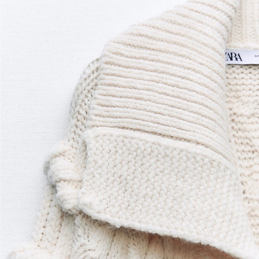 ZARA Women's Textured Cable Knit Coat(Ecru , US  M / EUR  M) - Picture 13 of 16